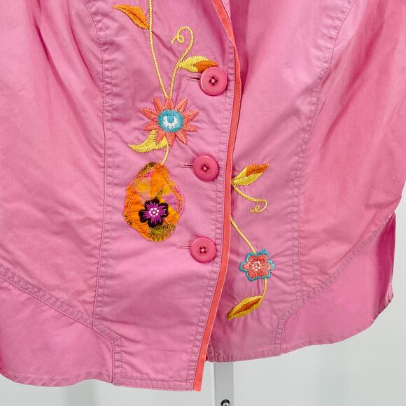 BETS by Canvasbacks Pink Floral Embroidered Cotton Lightweight Blazer Women Sz 8 - Picture 5 of 11
